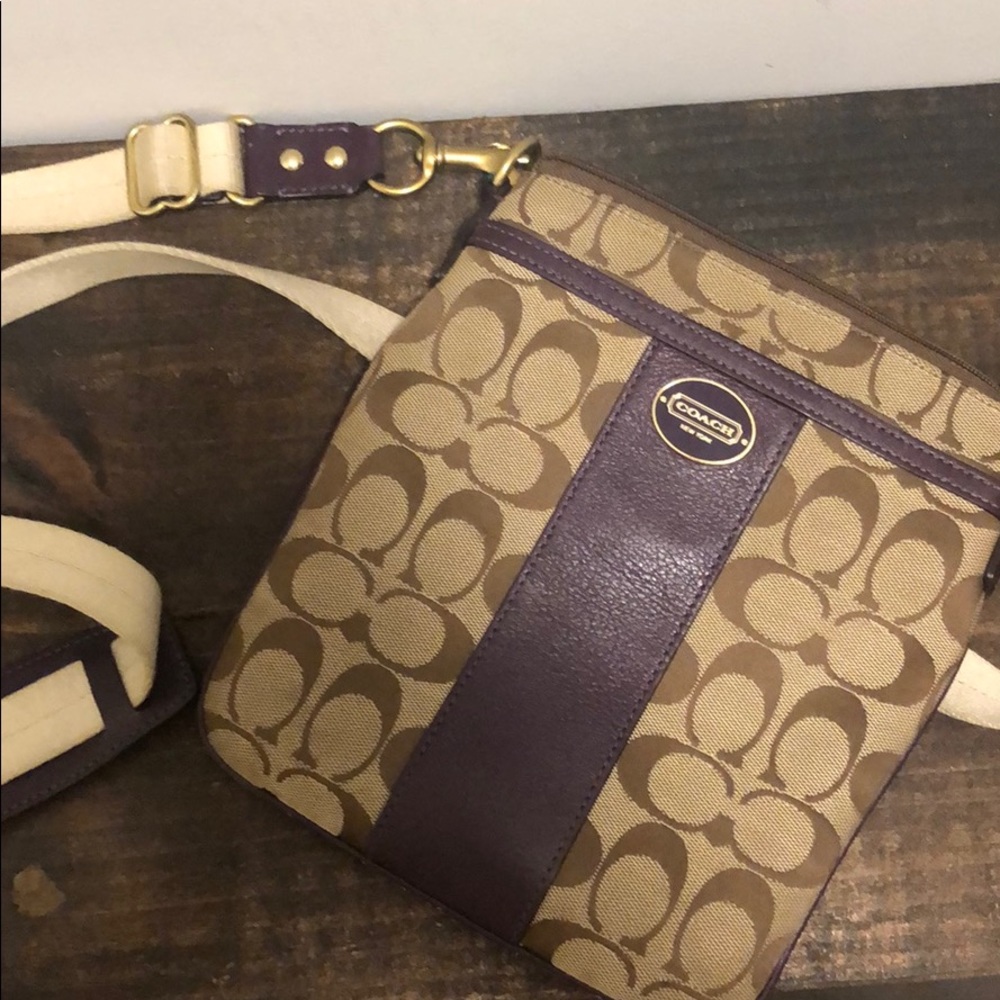 Coach crossbody (purple accent)